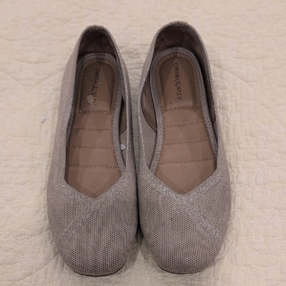 Cynthia Rowley Glittery Light Silver Ballet Flats